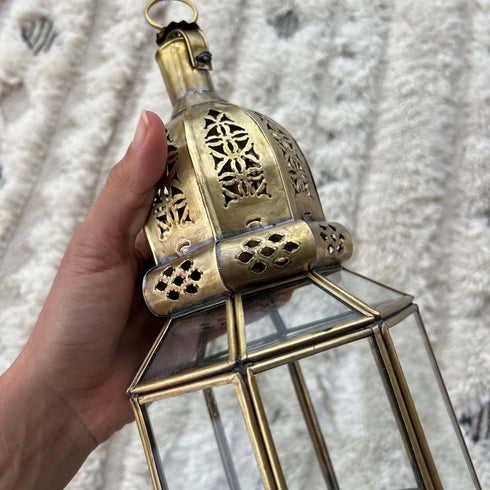 Standing Moroccan Brass Lantern with Clear Glass (CL 1007)